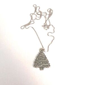 Festive Silver Christmas Tree Necklace